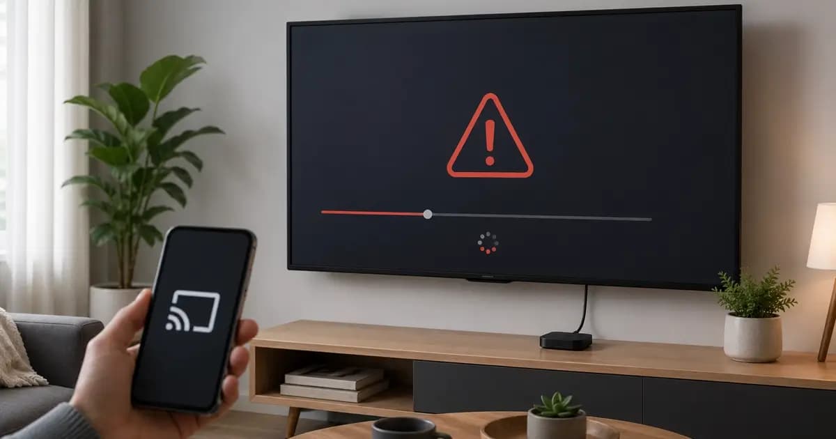 Smart TV showing a casting error while a phone tries to cast video