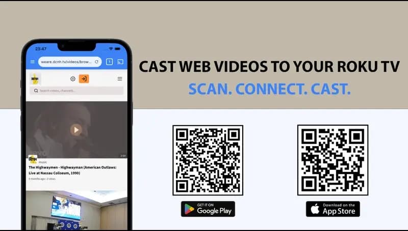 CastBrowser app casting web videos to Roku TV from an Android phone