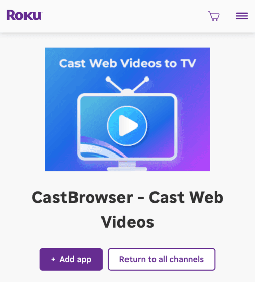 CastBrowser Cast Web Videos listing in the Roku Channel Store