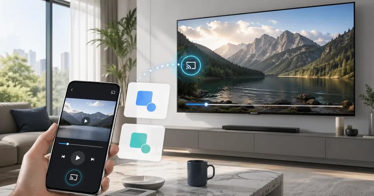 Phone casting web video to a Samsung-style smart TV with app comparison cards